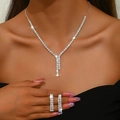 Funkelndes Zirkonia-Brautschmuck-Set mit Y-Halskette und passenden Ringen für Hochzeiten - 1476 Silber