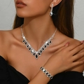Elegant bridal jewelry set featuring black marquise stones and white diamonds on model - Black Style(1463+600)