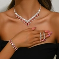 Luxurious bridal jewelry set with red marquise gemstones and white crystals on a silver base - Necklace Earrings And Bracelet / Red Style(1463+600)