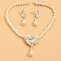 Elegant pearl necklace and earring set with shimmering rhinestones for bridal weddings - Necklace & Earrings Set (1006) / Silver