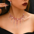 Elegante conjunto de joyas de pulpo plateado con cristales rojos para Halloween - Rojo