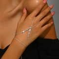 Silver V-shaped hand harness bracelet with sparkling rhinestones for women - Crisscross Rhinestone Style (1488) / Silver
