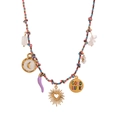 Colorful woven cord necklace with starfish, moon and heart pendants with pearl detail - Blue Pink Radiance Heart Necklace