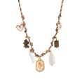 Bohemian woven cord necklace with starfish, heart pendant and pearls in gold tones - Brown Oval Flower Necklace