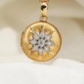 Colgante relicario de estrella y luna dorada con acabado cepillado y cristal brillante - Estilo de Estrella (JPNK253402Q-2)