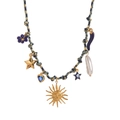 Farbenfrohe Kordelkette mit Seestern-, Sonnen- und Perlenanhängern im Boho-Stil - Blaue Sonnenhalskette