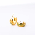 Golden C-shaped earrings with green ivy enamel and sparkling zircon star details - Poison Ivy