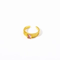 Verstelbare gouden titanium ring met roze steen en verticale streepstructuur - Oktober (Roze Zirconia)