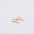 Golden huggie hoop earrings featuring rectangular pink gemstone pendants for women - October (Pink)