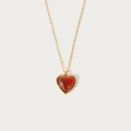Golden necklace with heart-shaped red carnelian agate stone pendant for women - Necklace