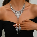 Elegant vintage silver necklace and teardrop earrings set with sparkling rhinestones - Silver Jewelry Set / Silver (1242)