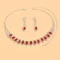Detail of silver bridal jewelry set with red gemstones and white rhinestones for weddings - 946 Red