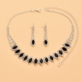 Detailed close-up of bridal jewelry set with sparkling rhinestones and black marquise gems - 946 Black
