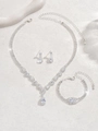 Elegant silver necklace bracelet earring set with sparkling cubic zirconia crystals - Necklace Earrings Bracelet Three Piece Set (863B9006 Set) / Silver
