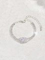 Elegant silver bracelet with multi-row pavé crystals and marquise-cut center stone - Marquise Pavé Bracelet (B9006 Bracelet) / Silver