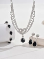 Detailed view of rhinestone water drop jewelry set with necklace earrings and bracelet - Black / Necklace Earrings Bracelet