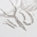 Luxury silver bridal jewelry set with sparkling rhinestone necklace, bracelet and earrings - Tassel Necklace Bracelet Earrings Three-piece Set (756801) / Silver White Crystal
