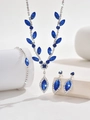 Detail of silver bridal jewelry set with deep blue marquise stones and crystals - Sapphire Blue