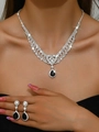 Silver-plated rhinestone jewelry set featuring black pear-cut stones and heart accents - Black / Necklace And Earrings