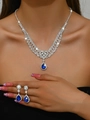 Elegant jewelry set with dark blue teardrop pendant necklace and matching earrings - Sapphire Blue / Necklace And Earrings