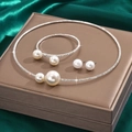 Elegant bridal jewelry set with pearl choker necklace, bracelet and stud earrings - Silver