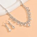 Elegant silver-tone necklace and teardrop crystal earrings set with sparkling rhinestones - 927 Silver