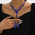 Luxurious bridal jewelry set with royal blue water drop gemstones and silver vine necklace - Royal Blue Style (910)