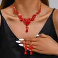 Elegant bridal jewelry set with red teardrop rhinestones necklace and matching earrings - Gold Red Style (910)