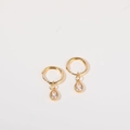 Golden hoop earrings with teardrop clear zircon pendants in a minimalist design - April