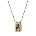 Bohemian gold square tarot necklace with red heart and tricolor braided rope - Radiant Heart (HSNK23120802D)