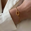 Bracciale a catena a graffetta placcato in oro con chiusura a moschettone ovale - Bracciale a Maglie Aperte No.3