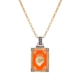 Gold paperclip necklace with orange sacred heart tarot pendant and blue stones - Orange Necklace (Gold)