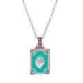 Collier tarot rétro avec pendentif en émail vert et pierres mauves sur chaîne argent - Bleu Ciel Zirconium Violet (Argent)