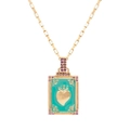 Collier tarot doré avec pendentif cœur turquoise et détails en pierres violettes - Bleu Ciel Zirconium Violet (Or)