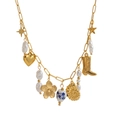 Golden paperclip chain necklace featuring mixed charms of stars, pearls, and a cowboy boot - Ceramic Heart Conch Necklace