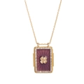 Bohemian tarot card necklace with purple enamel rectangular pendant and golden clover - Purple Clover (HSNK23120802D)