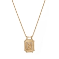 Golden tarot style necklace with rectangular M-letter pendant and sparkling rhinestones - Letter M Brand (HSNK23120802D)