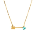 Golden titanium necklace featuring a Cupid arrow pendant with a heart-shaped blue gemstone - March