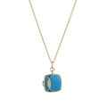 Square vintage locket necklace with blue enamel geometric pattern on a gold chain - Blue Square