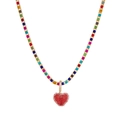 Detail of colorful crystal necklace with a red heart pendant on a gold chain - Colorful Zircon Heart Necklace