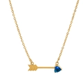 Golden titanium steel necklace with arrow pendant and deep blue heart gemstone - September