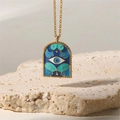 18K goud vergulde tarot ketting met blauwe emaille hanger tegen het boze oog - Arc De Triomphe Blauw