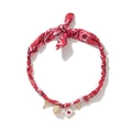 Red bandana choker necklace with gold key, dice, and ace of hearts lucky pendants - Four-Leaf Clover-Red