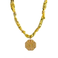 Leopard print silk scarf necklace with golden octagonal pendant and colorful crystals - Octagon - Yellow