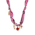 Pink bandana necklace with gold charms including padlock and devil eye pendant - Dice - Pink