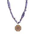 Bohemian style necklace with purple floral silk cord and colorful octagon pendant - Octagon - Purple