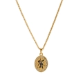 Close-up of a gold oval pendant featuring a green enamel olive branch and crystals - Olive Branch
