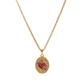 Detailed macro of gold oval pendant with red heart and rose pattern and crystal stones - Heart Rose Flower