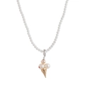 Pearl chain necklace with gold ice cream cone pendant featuring subtle diamond accents - Triple Pearl Grid Cone (Style B) / Gold