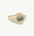 Anillo de sello en acero de titanio con esmalte de arco iris, trébol y cristales brillantes - Anillo del Suertudo